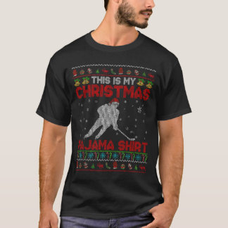 クリスマスパジャマシャツサンタホッケー Tシャツ
