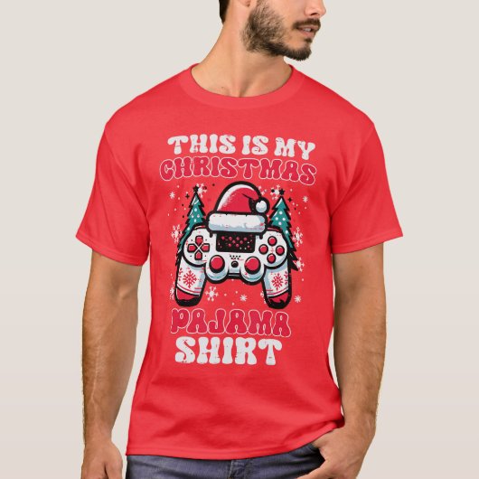 クリスマスパジャマシャツ ゲーミング クリスマス メンズ 少年 Tシャツ (正面)