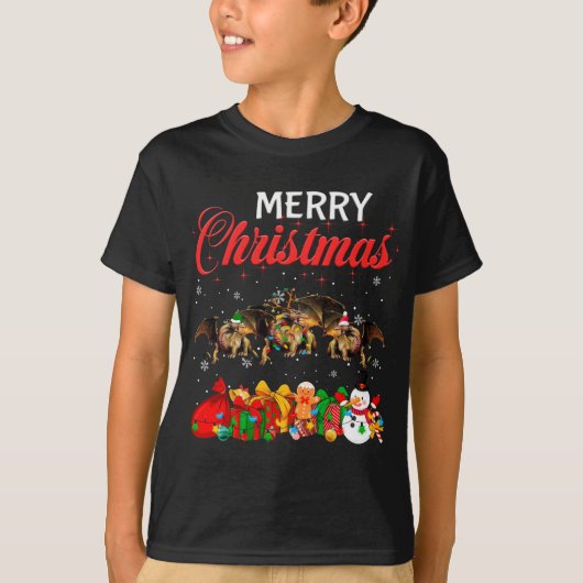 クリスマスパジャマドラゴンラバークリスマスツリーライトアニ Tシャツ (正面)