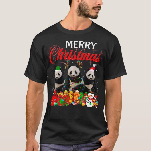 クリスマスパジャマパンダベアラバーラバークリスマスツリーライト Tシャツ (正面)
