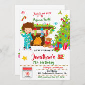 クリスマスパジャマパーティの招待状スリープバーパーティー 招待状 (正面/裏面)