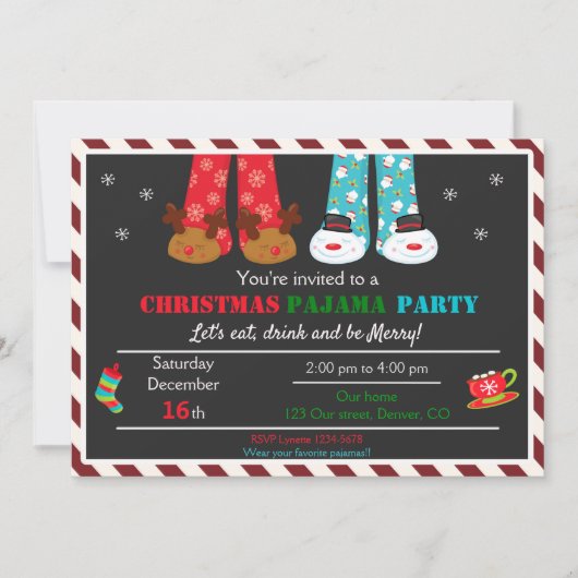 クリスマスパジャマパーティの招待状ホリデーパジャマ 招待状 (正面)