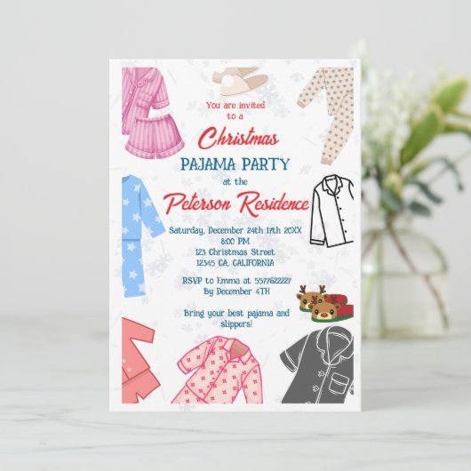 クリスマスパジャマパーティーおもしろいの子供の招待 招待状 (スタンド正面)