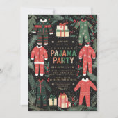 クリスマスパジャマパーティーおもしろいホリデーパジャマパーティー 招待状 (正面)