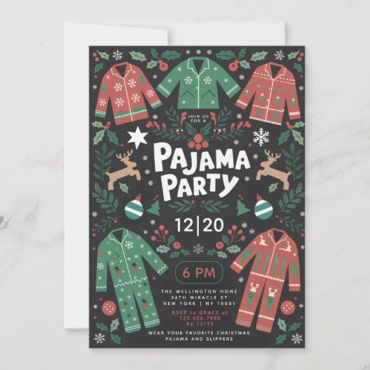 クリスマスパジャマパーティーかわいいおもしろいキッズパーティー 招待状 (正面)