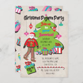 クリスマスパジャマパーティーとサンタとギフト 招待状 (正面/裏面)