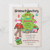 クリスマスパジャマパーティーとサンタとギフト 招待状 (正面)