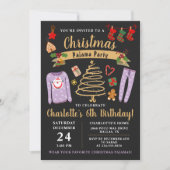 クリスマスパジャマパーティーガールズスリープバー誕生日 招待状 (正面)