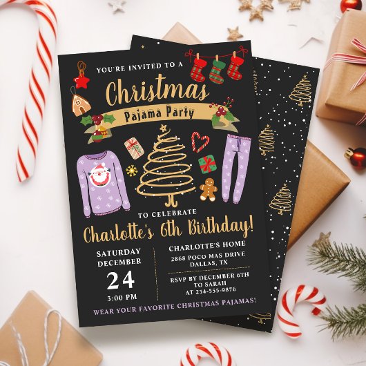 クリスマスパジャマパーティーガールズスリープバー誕生日 招待状