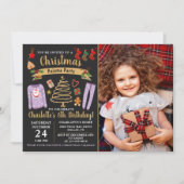 クリスマスパジャマパーティーガール誕生日写真 招待状 (正面)