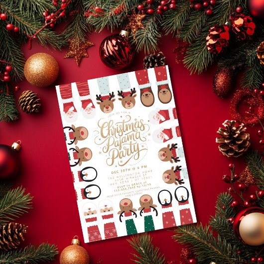 クリスマスパジャマパーティーキッズホリデーパーティー 招待状