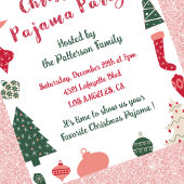 クリスマスパジャマパーティーグリッターかわいいイラストレーション 招待状