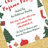 クリスマスパジャマパーティーグリッターかわいいイラストレーション 招待状