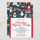 クリスマスパジャマパーティースランバーツリー雪だるま 招待状 (正面/裏面)