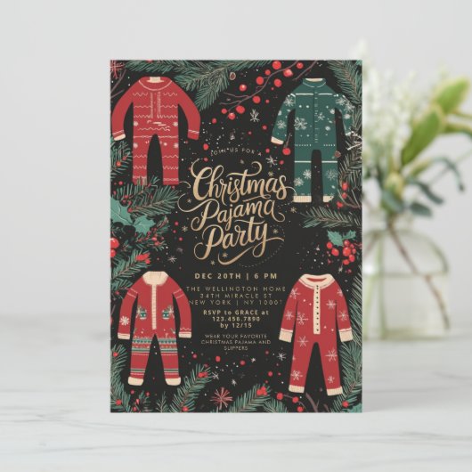 クリスマスパジャマパーティーホリデーパジャマエレガント 招待状 (スタンド正面)