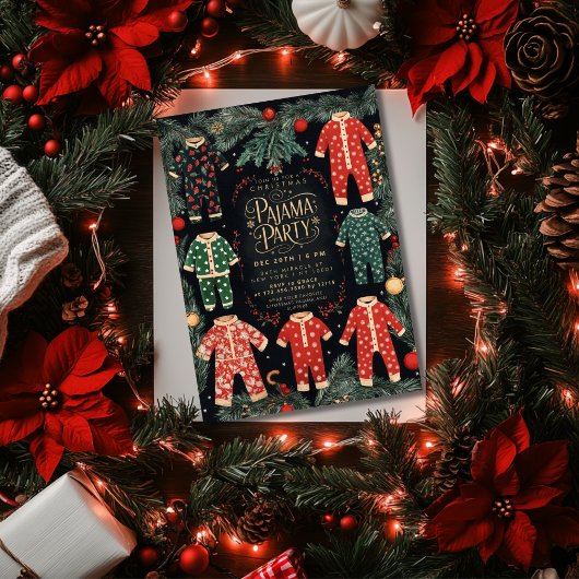 クリスマスパジャマパーティーホリデーパジャマパーティー 招待状