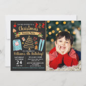 クリスマスパジャマパーティーボーイ誕生日写真 招待状 (正面)
