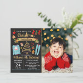 クリスマスパジャマパーティーボーイ誕生日写真 招待状 (スタンド正面)
