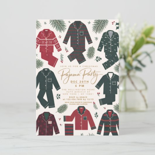クリスマスパジャマパーティーミニマルモダンリストシンプル 招待状 (スタンド正面)