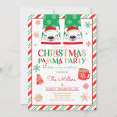クリスマスパジャマパーティーレッドホリデーパジャマパーティー 招待状 (正面)