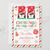 クリスマスパジャマパーティーレッドホリデーパジャマパーティー 招待状 (正面)