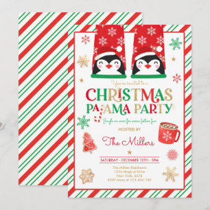 クリスマスパジャマパーティーレッドホリデーパジャマパーティー 招待状