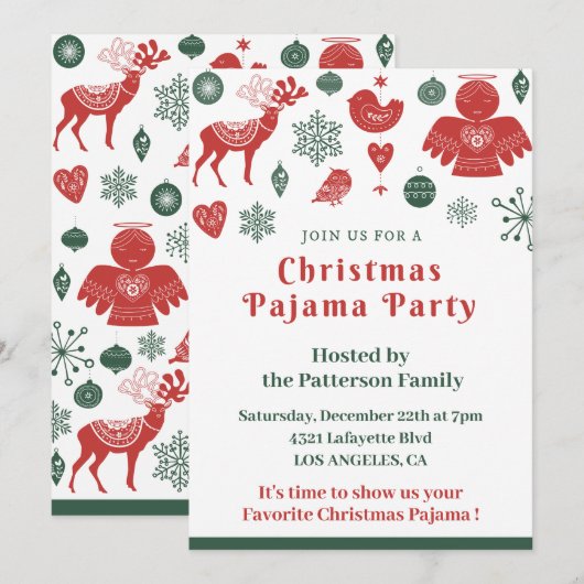 クリスマスパジャマパーティー冬の北欧かわいい 招待状 (正面/裏面)