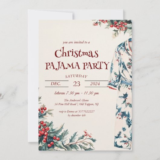 クリスマスパジャマパーティー 招待状 (正面)