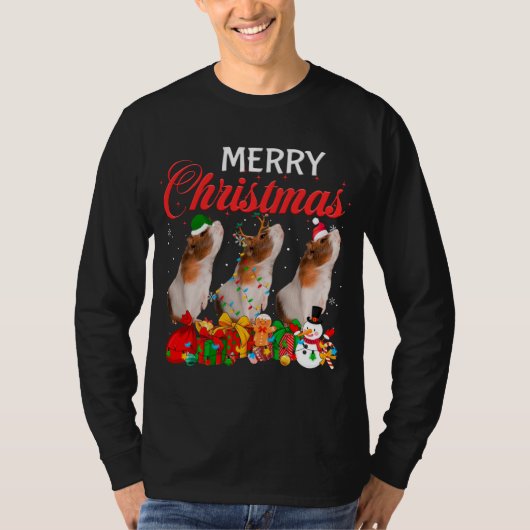 クリスマスパジャマモルモット恋人クリスマスツリーライト Tシャツ (正面)