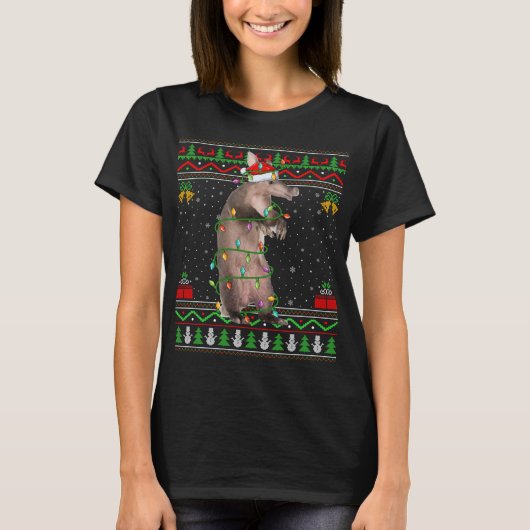 クリスマスパジャマレッドプリドクリスマスライトアリゲーターA Tシャツ (正面)