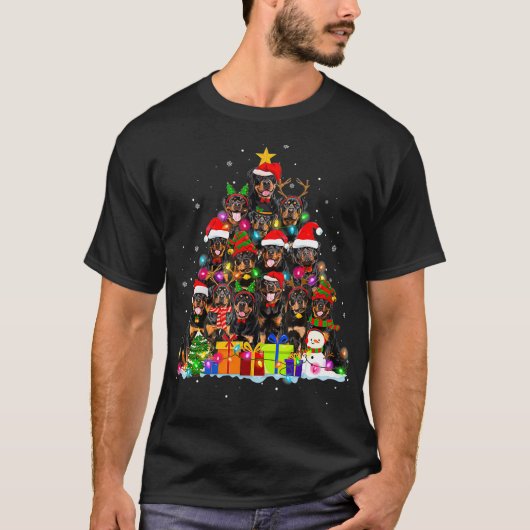 クリスマスパジャマロットワイラーツリークリスマスギフトドッグ Tシャツ (正面)
