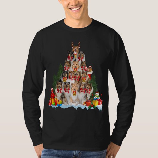 クリスマスパジャマ粗いコリークリスマスツリーギフトドッグ Tシャツ (正面)