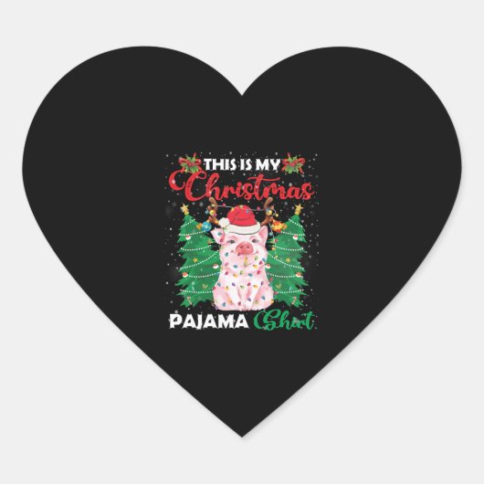 クリスマスパジャマ豚ピンクシャツ ハートシール (正面)