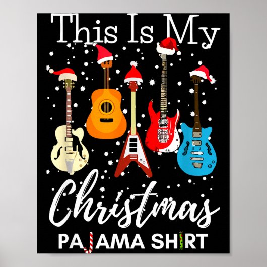 クリスマスパジャマ ギター ギタリスト 音楽 ポスター (正面)
