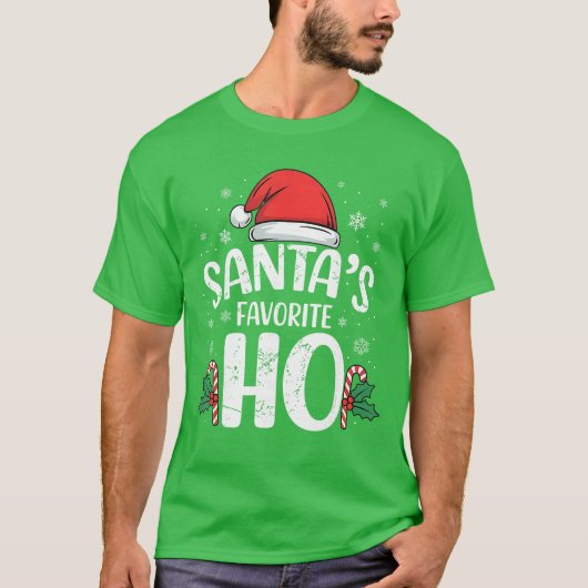 クリスマスパジャマ サンタのお気に入り メンズ レディース Tシャツ (正面)