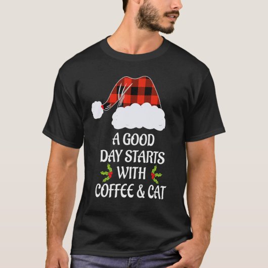 クリスマスパジャマ 猫 コーヒーマグ 猫 クリスマス Tシャツ (正面)