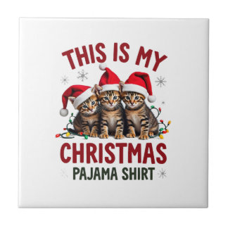 クリスマスパジャマTシャツ 猫好きのためのおもしろデザイン タイル