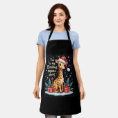 クリスマスパジャムに合うサンタハットを着たキリン エプロン (着用した状態)