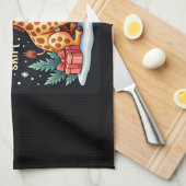 クリスマスパジャムに合うサンタハットを着たキリン キッチンタオル (四つ折り)