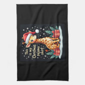 クリスマスパジャムに合うサンタハットを着たキリン キッチンタオル (縦)