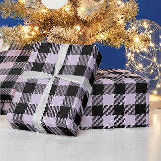 クリスマスパステルパープルとブラックのバファローチェック ラッピングペーパー