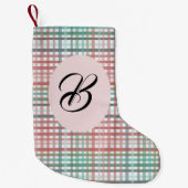 クリスマスパステルピンクの格子模様。名カスタム前の スモールクリスマスストッキング (正面)