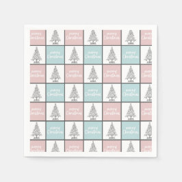 クリスマスパステルブルーとピンクのパタモダンーン スタンダードカクテルナプキン