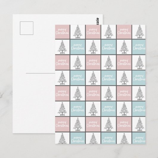 クリスマスパステルブルーとピンクのパタモダンーン ポストカード (正面/裏面)