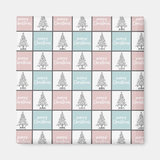 クリスマスパステルブルーとピンクのパタモダンーン マグネット (正面)