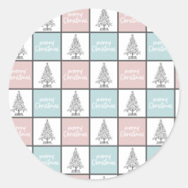 クリスマスパステルブルーとピンクのパタモダンーン ラウンドシール