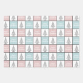 クリスマスパステルブルーとピンクのパタモダンーン ラッピングペーパーシート (正面2)