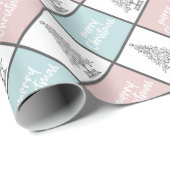 クリスマスパステルブルーとピンクのパタモダンーン ラッピングペーパー (ロールコーナー)