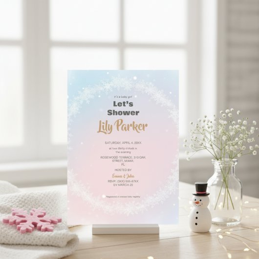 クリスマスパステル ウィンター スノーフレーク ベイビー シャワー 招待状
