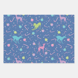 クリスマスパターイタリアンンのグレイハウンド犬のシルエット ラッピングペーパーシート